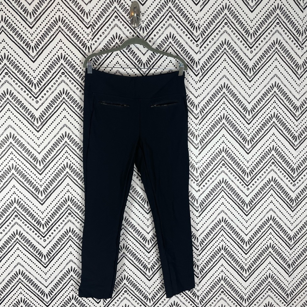 Women Athleta Black Stretch Slip on Smooth Ponte Stellar Trouser Pants Sz L Tall